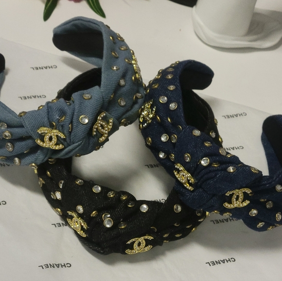Studded Crystal Embellished Denim Headband, Choice Of One - Picture 9 of 12